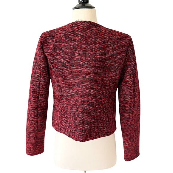 NAF NAF Paris Wool Blend Red & Black Tweed Cropped Jacket Size 4 US 36 FR - Picture 5 of 8